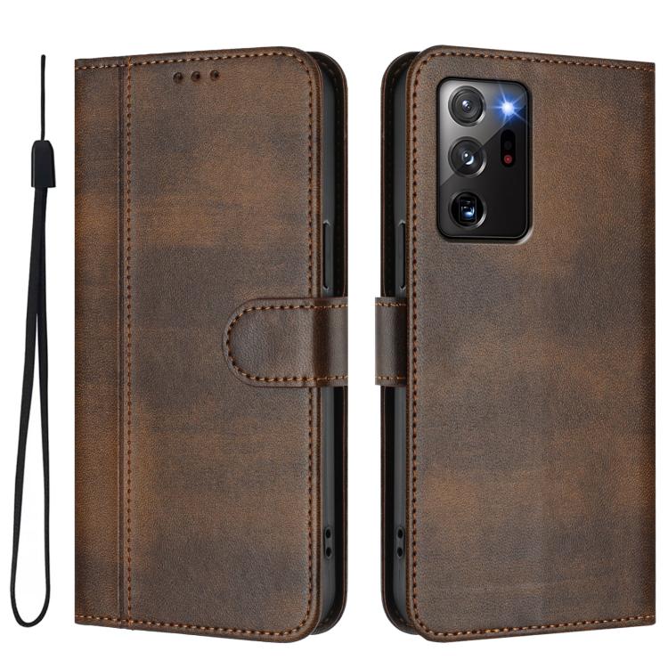 For Samsung Galaxy Note20 Ultra Line Splicing Buckle Retro Leather Phone Case