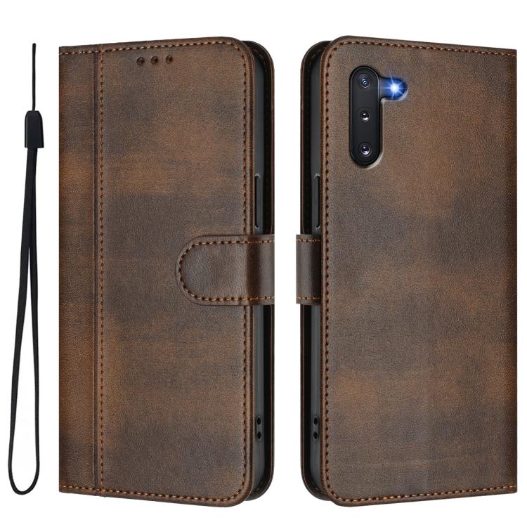 For Samsung Galaxy Note10 Line Splicing Buckle Retro Leather Phone Case