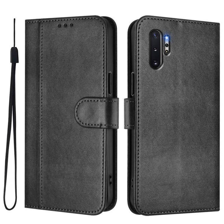 For Samsung Galaxy Note10+ Line Splicing Buckle Retro Leather Phone Case