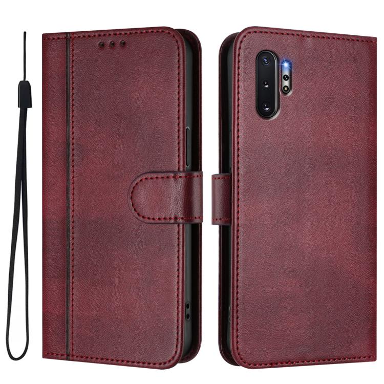 For Samsung Galaxy Note10+ Line Splicing Buckle Retro Leather Phone Case