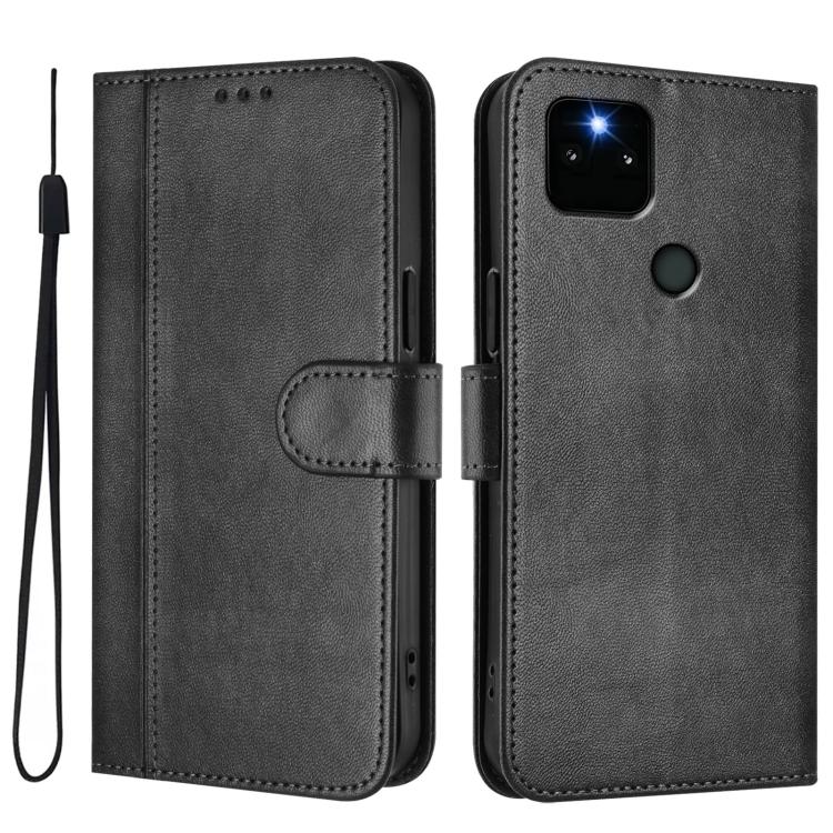 For Google Pixel 5a 5G Line Splicing Buckle Retro Leather Phone Case