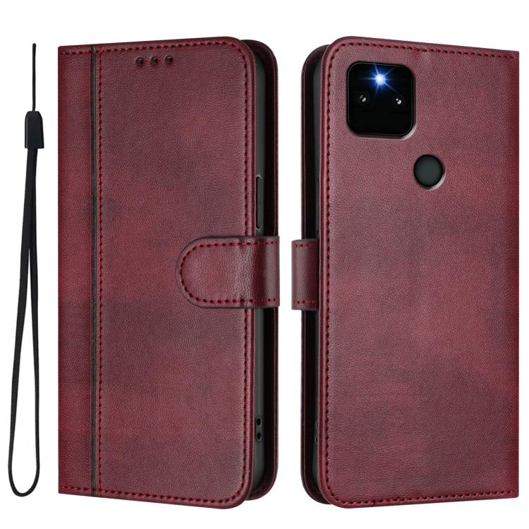 For Google Pixel 5a 5G Line Splicing Buckle Retro Leather Phone Case