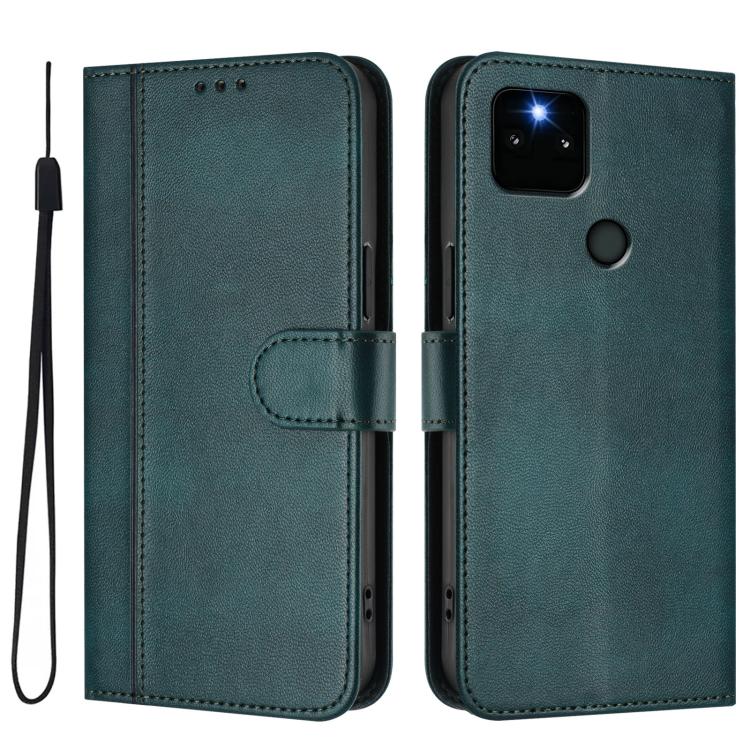 For Google Pixel 5a 5G Line Splicing Buckle Retro Leather Phone Case