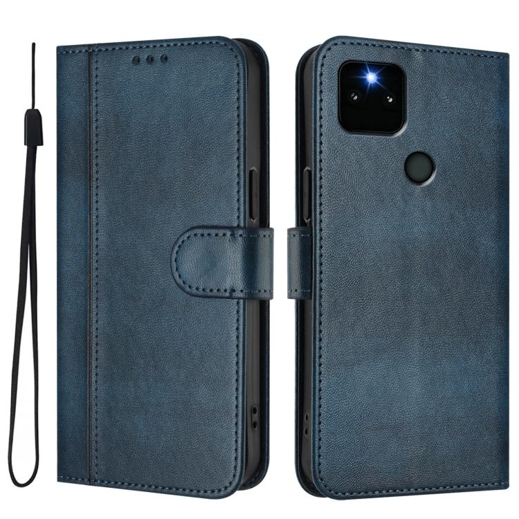 For Google Pixel 5a 5G Line Splicing Buckle Retro Leather Phone Case