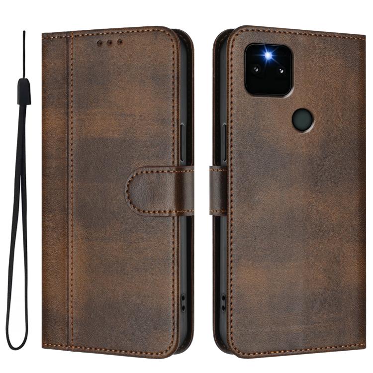 For Google Pixel 5a 5G Line Splicing Buckle Retro Leather Phone Case