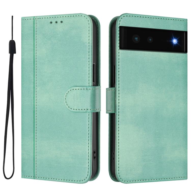 For Google Pixel 6 Line Splicing Buckle Retro Leather Phone Case