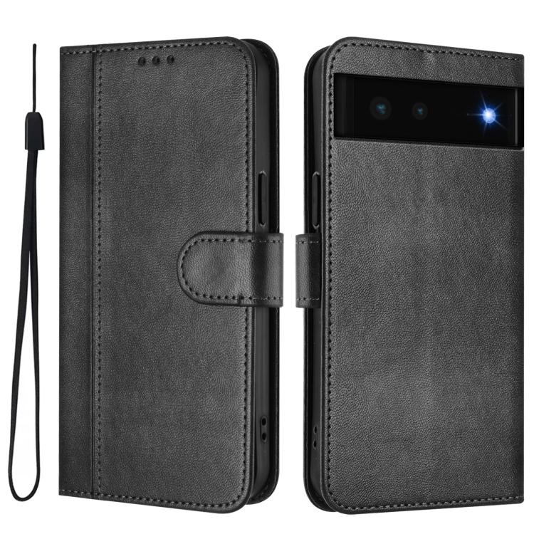 For Google Pixel 6 Line Splicing Buckle Retro Leather Phone Case