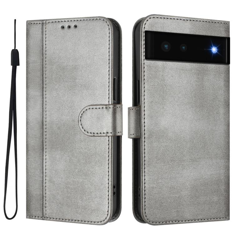 For Google Pixel 6 Line Splicing Buckle Retro Leather Phone Case