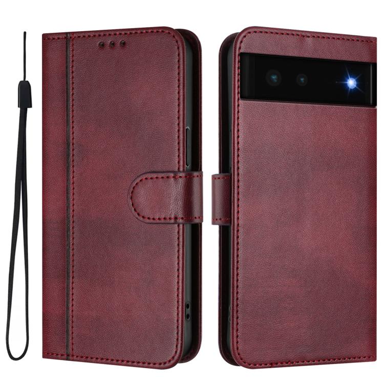 For Google Pixel 6 Line Splicing Buckle Retro Leather Phone Case