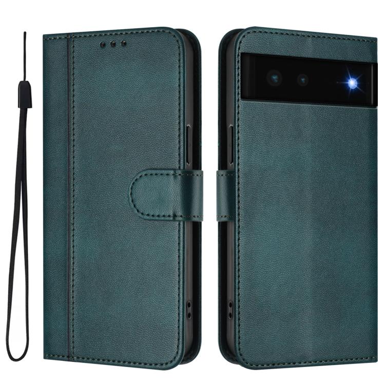 For Google Pixel 6 Line Splicing Buckle Retro Leather Phone Case