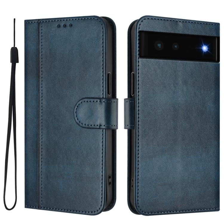 For Google Pixel 6 Line Splicing Buckle Retro Leather Phone Case