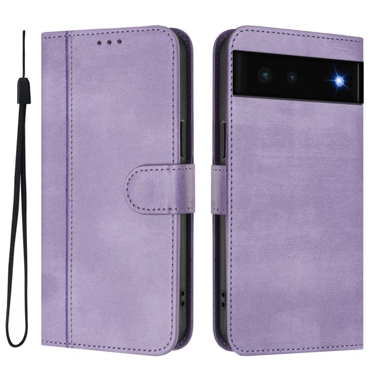 For Google Pixel 6 Line Splicing Buckle Retro Leather Phone Case