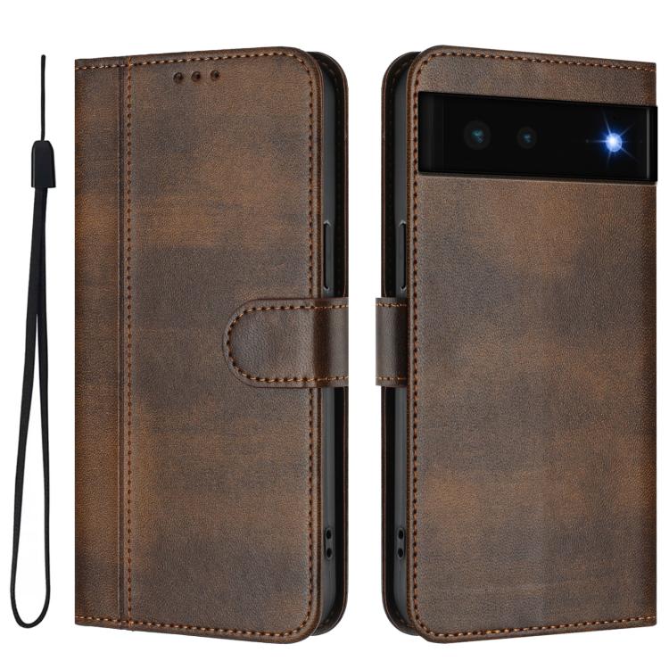 For Google Pixel 6 Line Splicing Buckle Retro Leather Phone Case