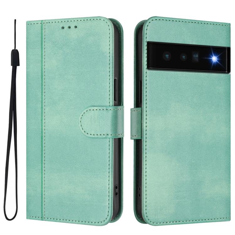 For Google Pixel 6 Pro Line Splicing Buckle Retro Leather Phone Case
