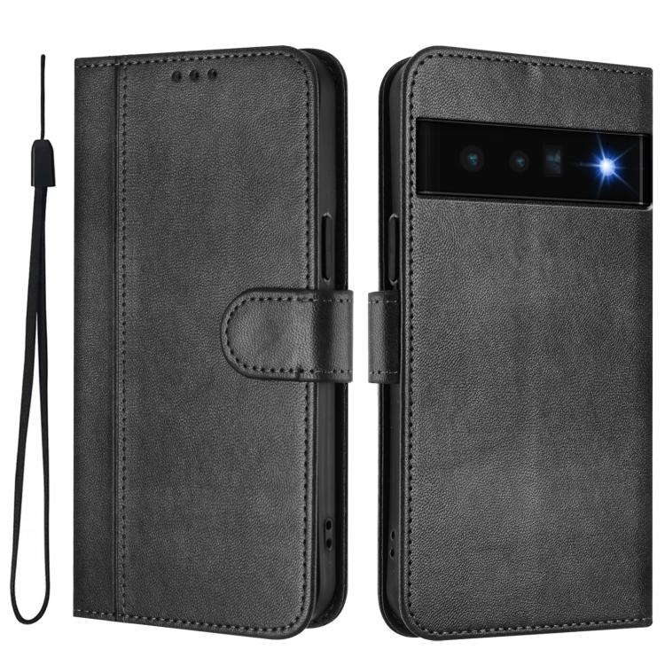 For Google Pixel 6 Pro Line Splicing Buckle Retro Leather Phone Case