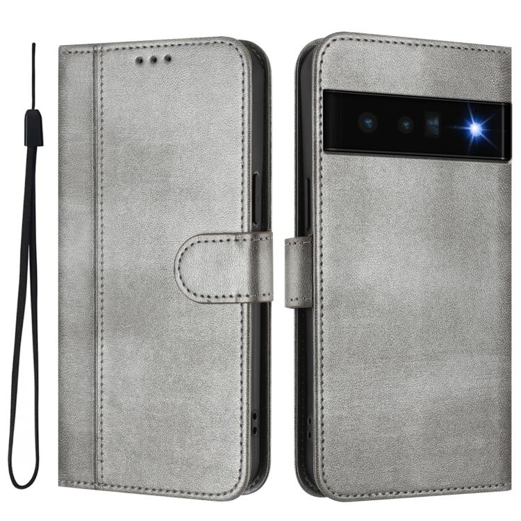 For Google Pixel 6 Pro Line Splicing Buckle Retro Leather Phone Case