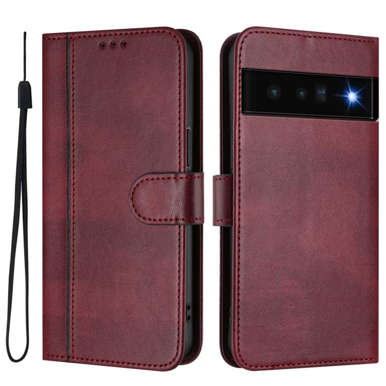For Google Pixel 6 Pro Line Splicing Buckle Retro Leather Phone Case