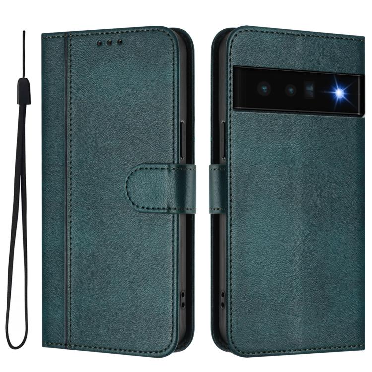 For Google Pixel 6 Pro Line Splicing Buckle Retro Leather Phone Case