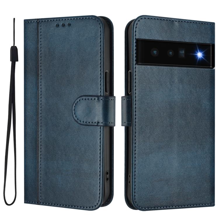 For Google Pixel 6 Pro Line Splicing Buckle Retro Leather Phone Case