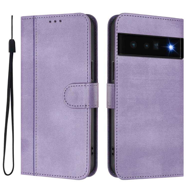 For Google Pixel 6 Pro Line Splicing Buckle Retro Leather Phone Case