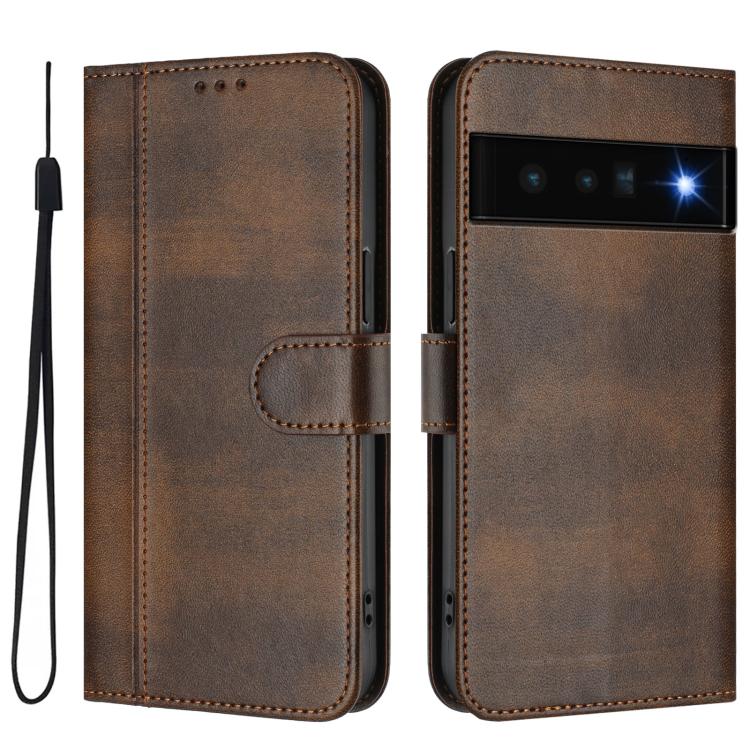 For Google Pixel 6 Pro Line Splicing Buckle Retro Leather Phone Case