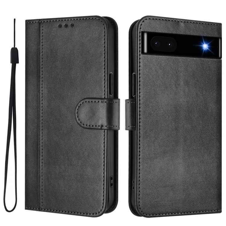 For Google Pixel 6a Line Splicing Buckle Retro Leather Phone Case