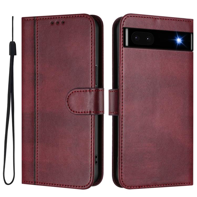 For Google Pixel 6a Line Splicing Buckle Retro Leather Phone Case