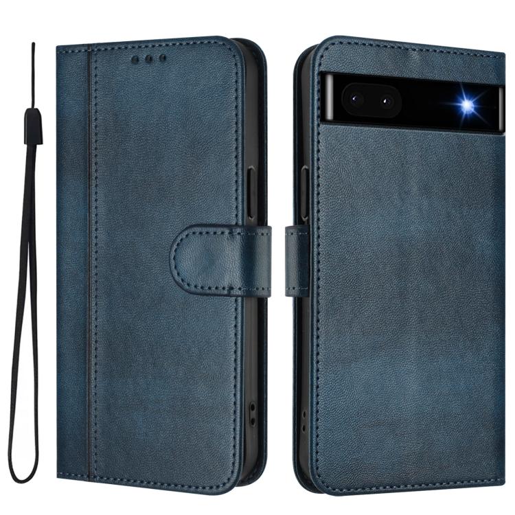 For Google Pixel 6a Line Splicing Buckle Retro Leather Phone Case