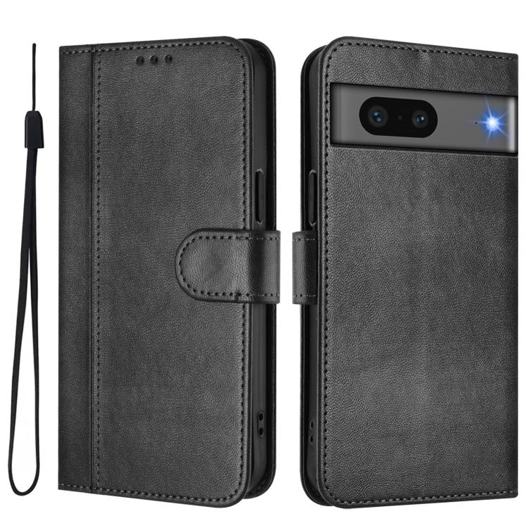 For Google Pixel 7 Line Splicing Buckle Retro Leather Phone Case