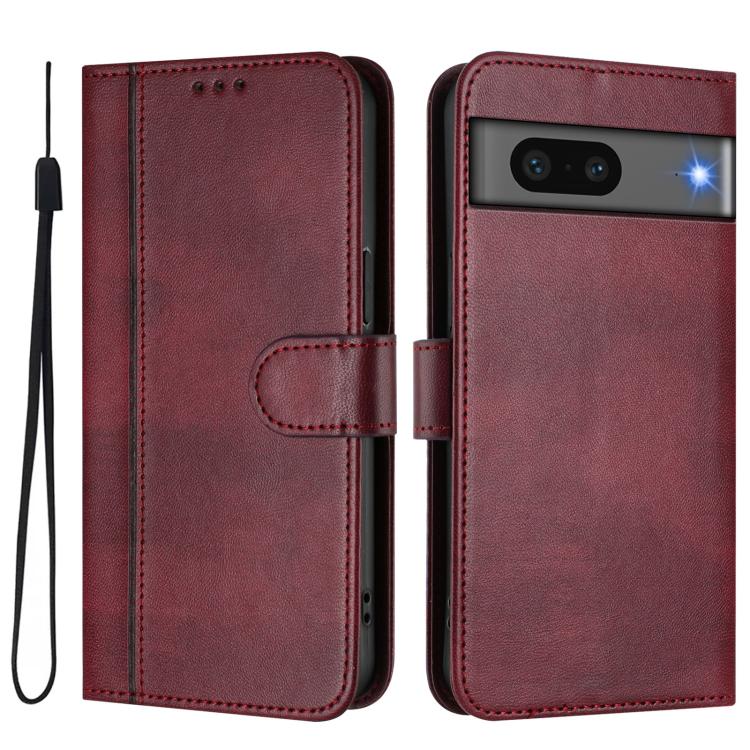 For Google Pixel 7 Line Splicing Buckle Retro Leather Phone Case