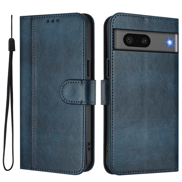 For Google Pixel 7 Line Splicing Buckle Retro Leather Phone Case