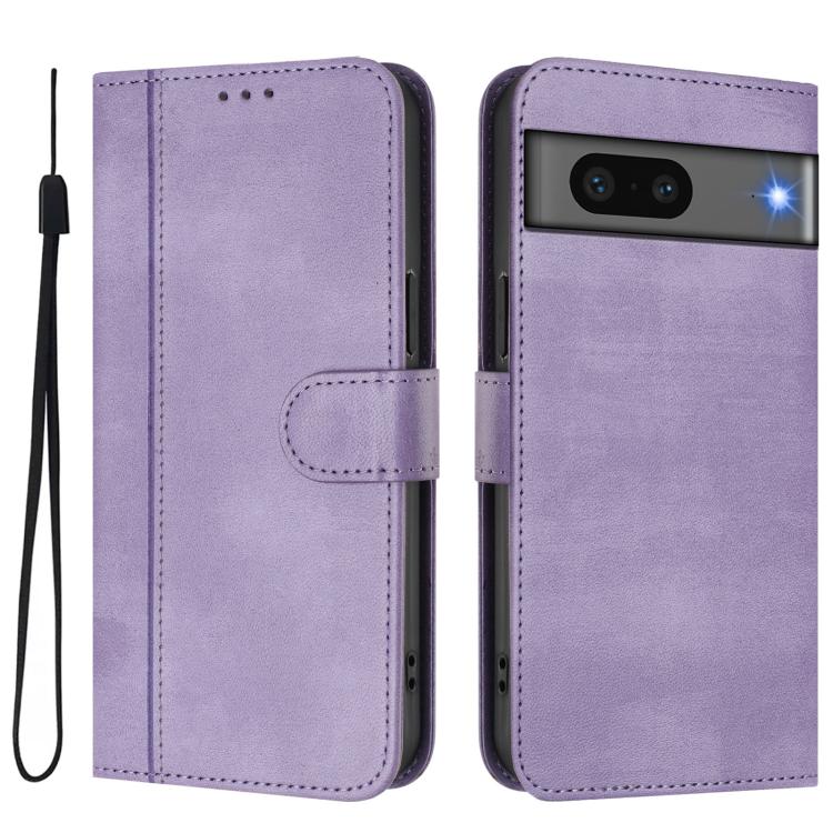 For Google Pixel 7 Line Splicing Buckle Retro Leather Phone Case