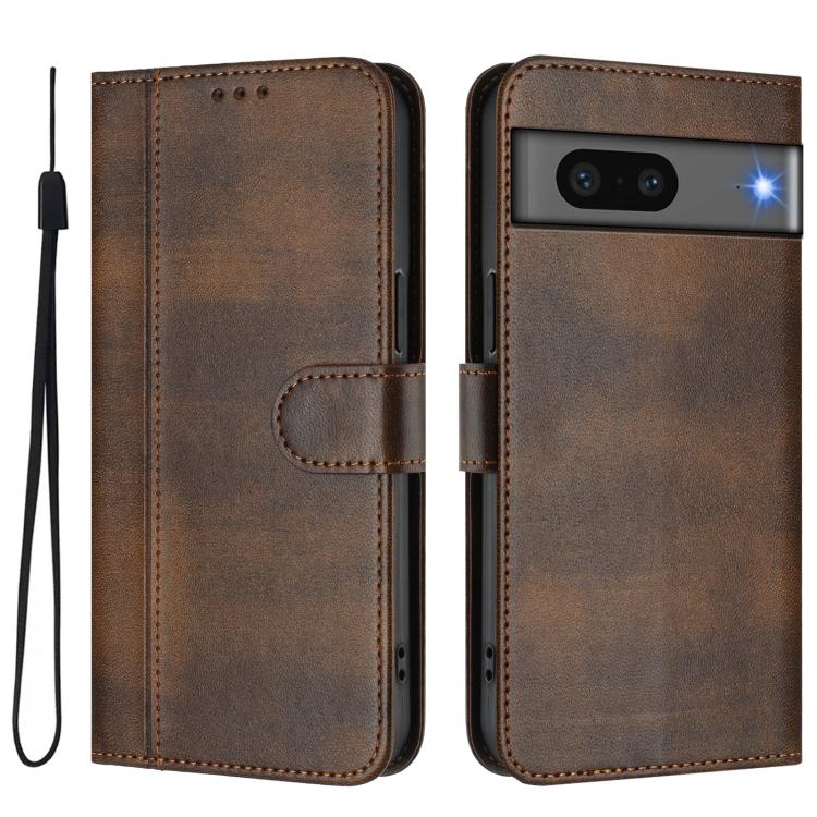 For Google Pixel 7 Line Splicing Buckle Retro Leather Phone Case