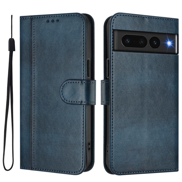 For Google Pixel 7 Pro Line Splicing Buckle Retro Leather Phone Case