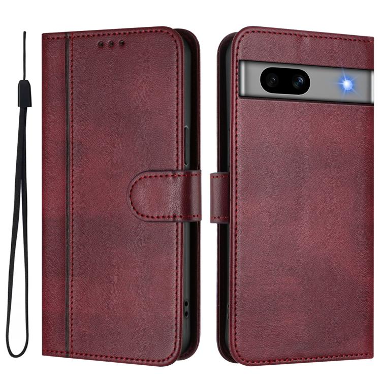For Google Pixel 7a Line Splicing Buckle Retro Leather Phone Case
