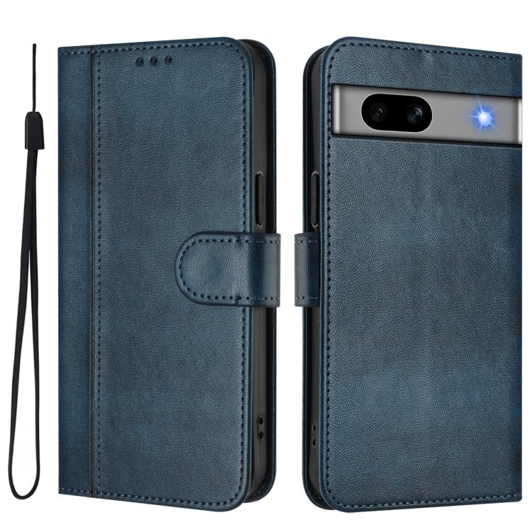 For Google Pixel 7a Line Splicing Buckle Retro Leather Phone Case
