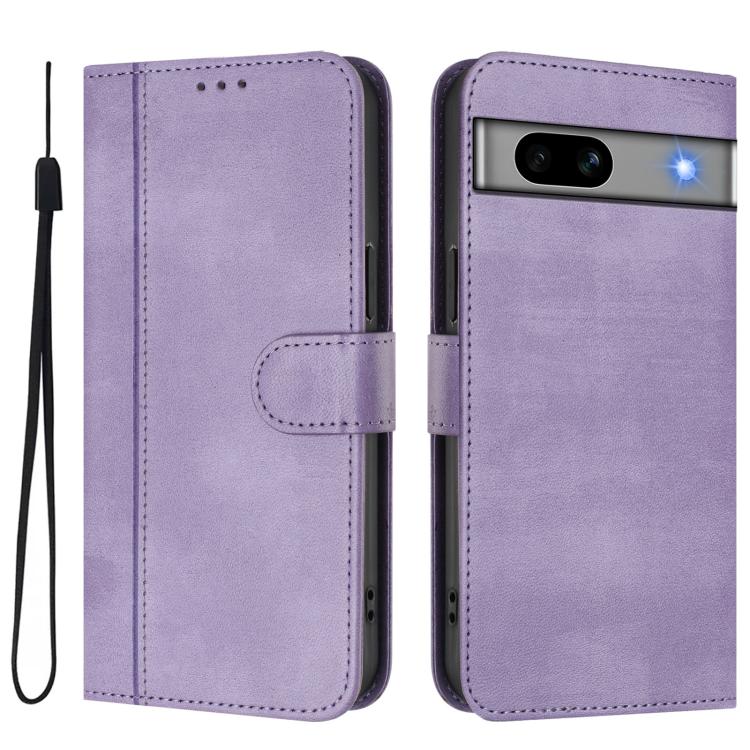 For Google Pixel 7a Line Splicing Buckle Retro Leather Phone Case