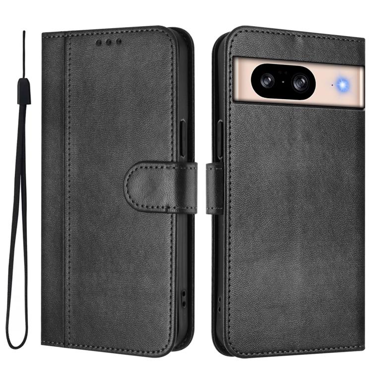 For Google Pixel 8 Line Splicing Buckle Retro Leather Phone Case