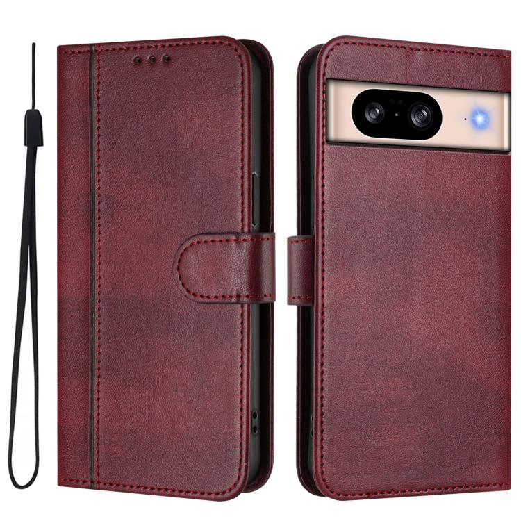 For Google Pixel 8 Line Splicing Buckle Retro Leather Phone Case