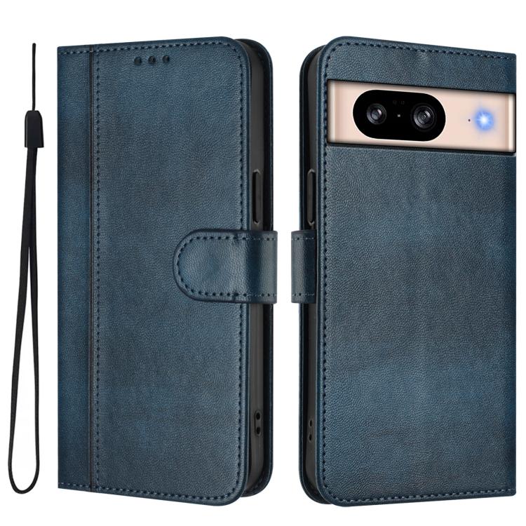 For Google Pixel 8 Line Splicing Buckle Retro Leather Phone Case