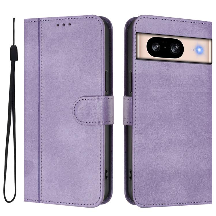 For Google Pixel 8 Line Splicing Buckle Retro Leather Phone Case