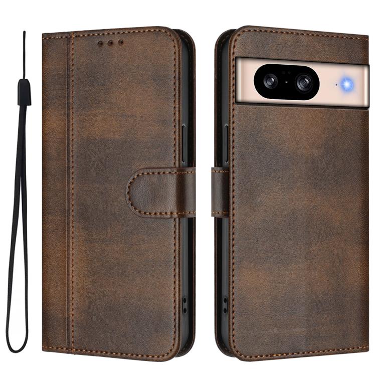 For Google Pixel 8 Line Splicing Buckle Retro Leather Phone Case