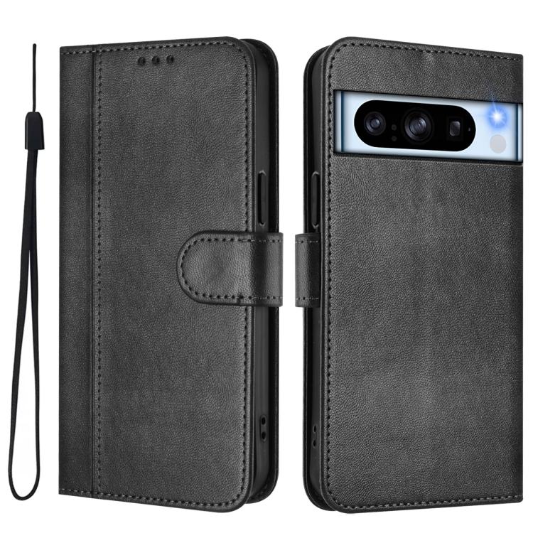 For Google Pixel 8 Pro Line Splicing Buckle Retro Leather Phone Case