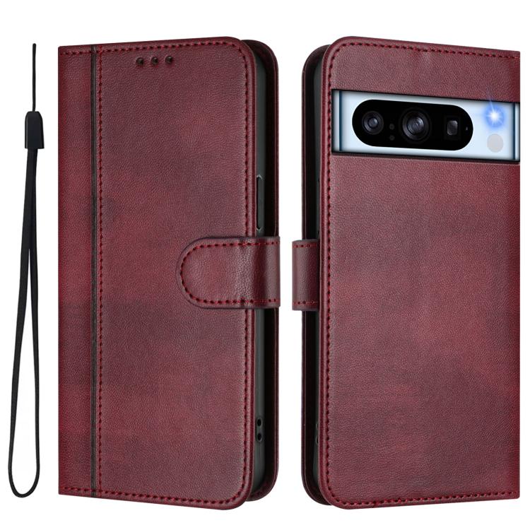 For Google Pixel 8 Pro Line Splicing Buckle Retro Leather Phone Case