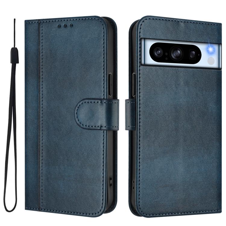 For Google Pixel 8 Pro Line Splicing Buckle Retro Leather Phone Case