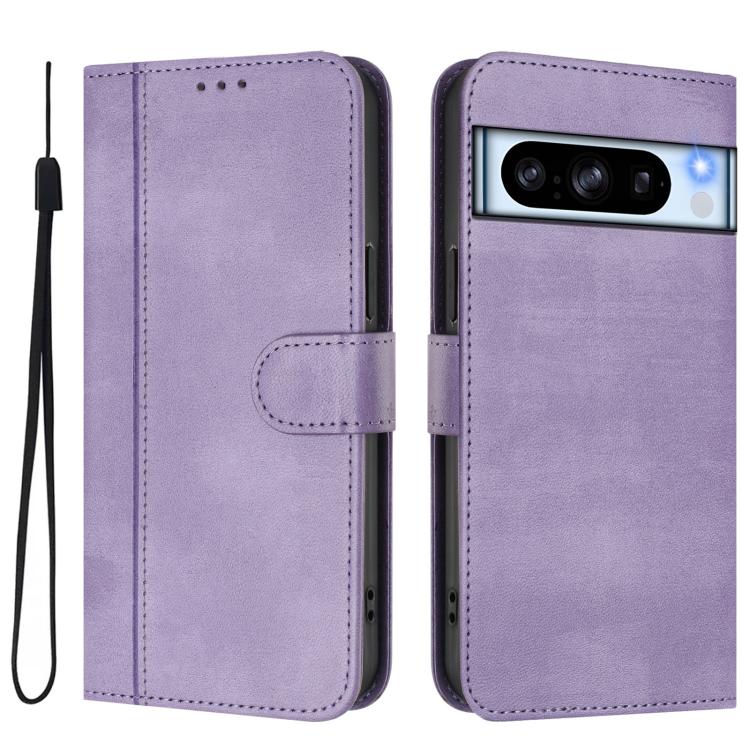 For Google Pixel 8 Pro Line Splicing Buckle Retro Leather Phone Case
