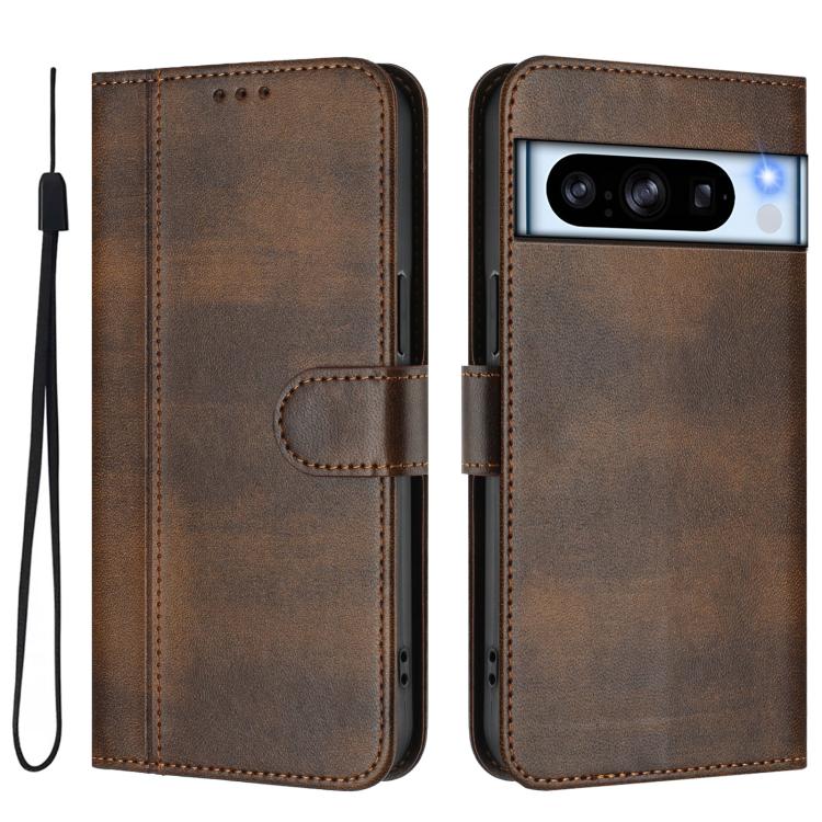 For Google Pixel 8 Pro Line Splicing Buckle Retro Leather Phone Case