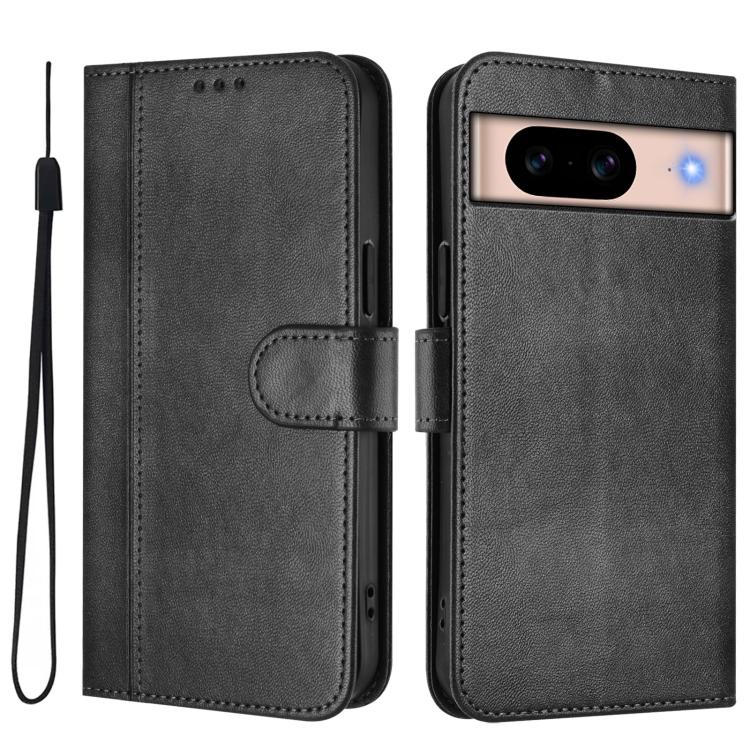 For Google Pixel 8a Line Splicing Buckle Retro Leather Phone Case