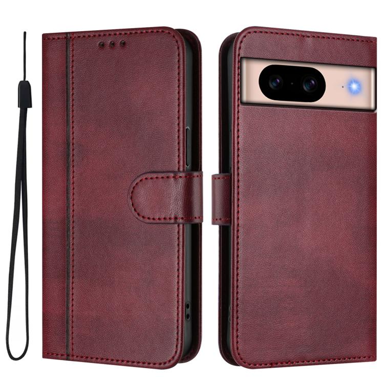 For Google Pixel 8a Line Splicing Buckle Retro Leather Phone Case