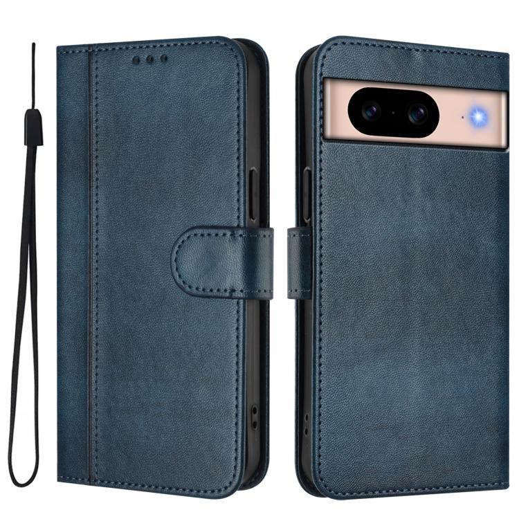 For Google Pixel 8a Line Splicing Buckle Retro Leather Phone Case